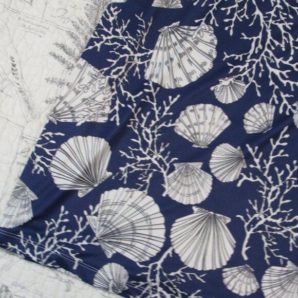 EUC $166 JEAN-PIERRE KLIFA Paris Smooth Stretch Blue shell Print midi Dress Sz S - Picture 9 of 9